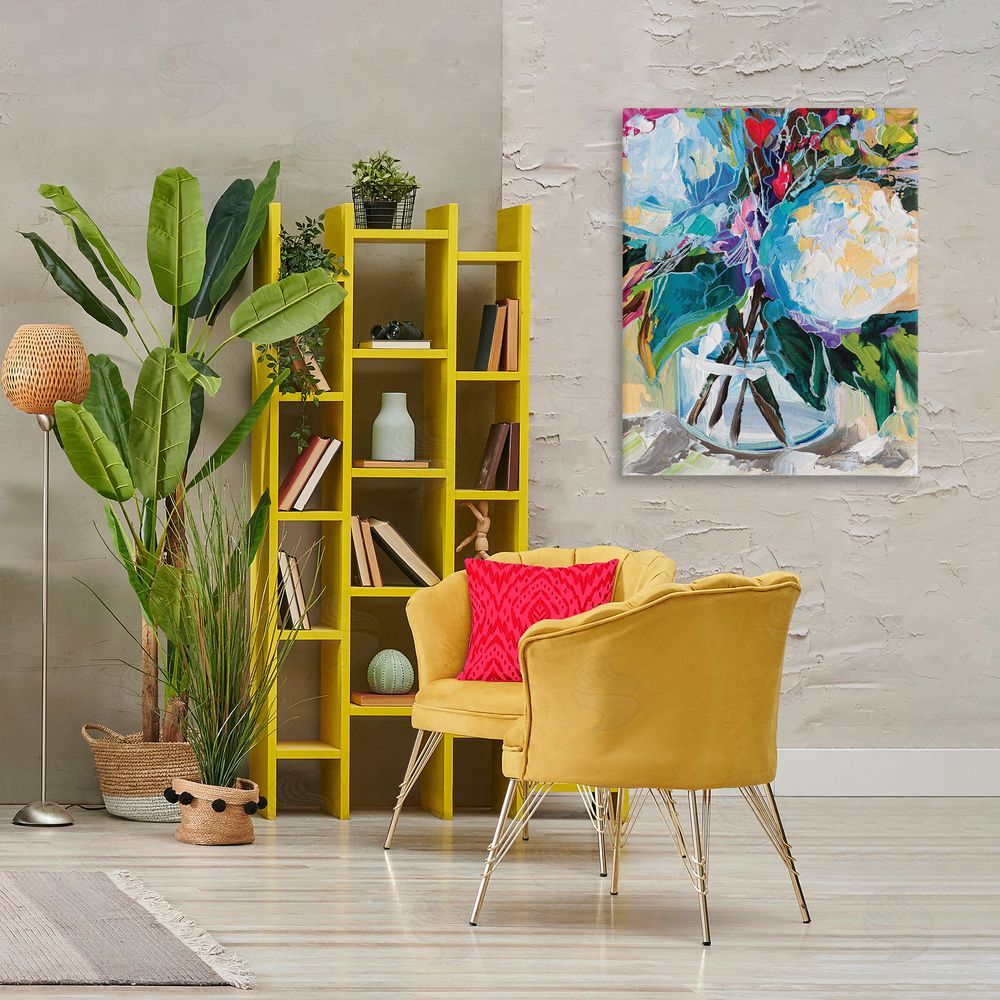 Jeanette Vertentes Modern Lined Bouquet Canvas Wall Art Print in Room