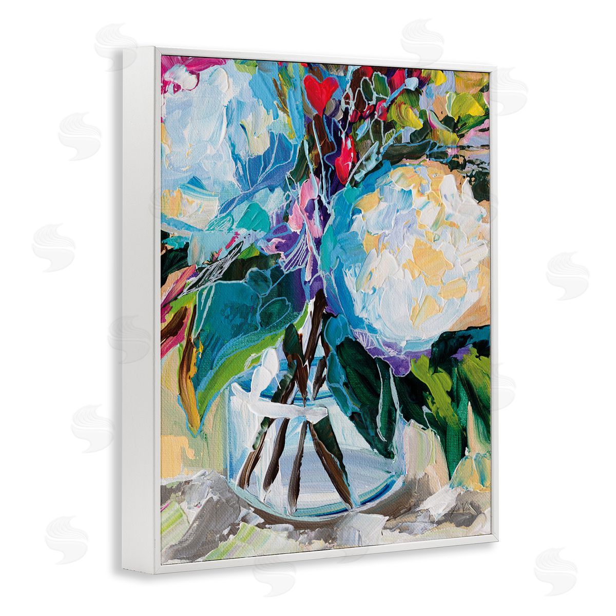 Jeanette Vertentes Modern Lined Bouquet White Framed Giclee Wall Art Print