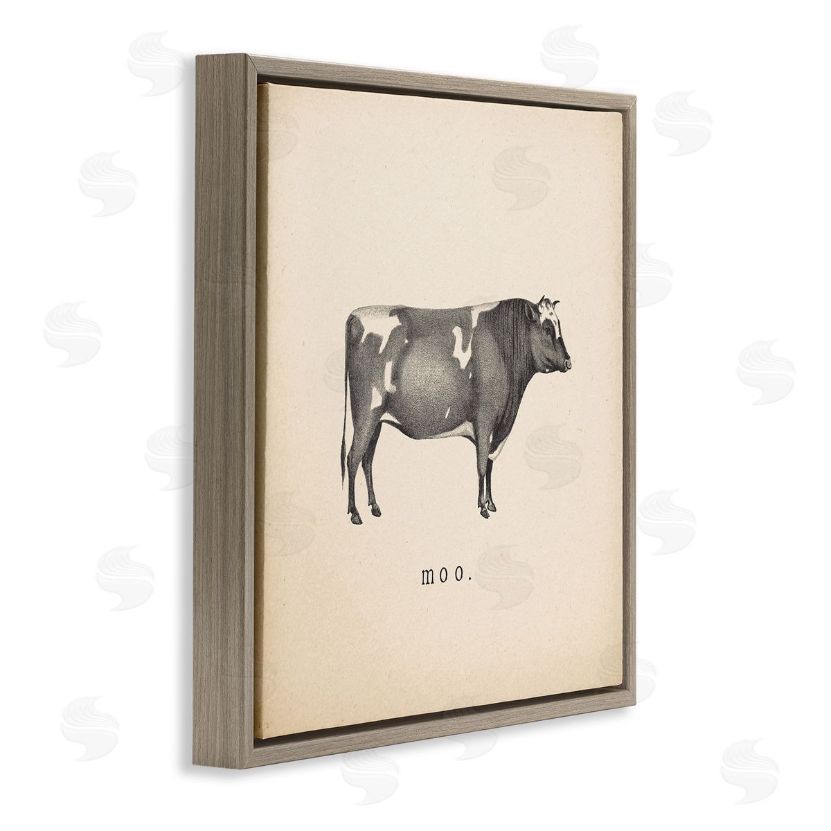 Wild Apple Portfolio Moo Farm Cow Sounds Brown Floating Frame Canvas Wall Art Print