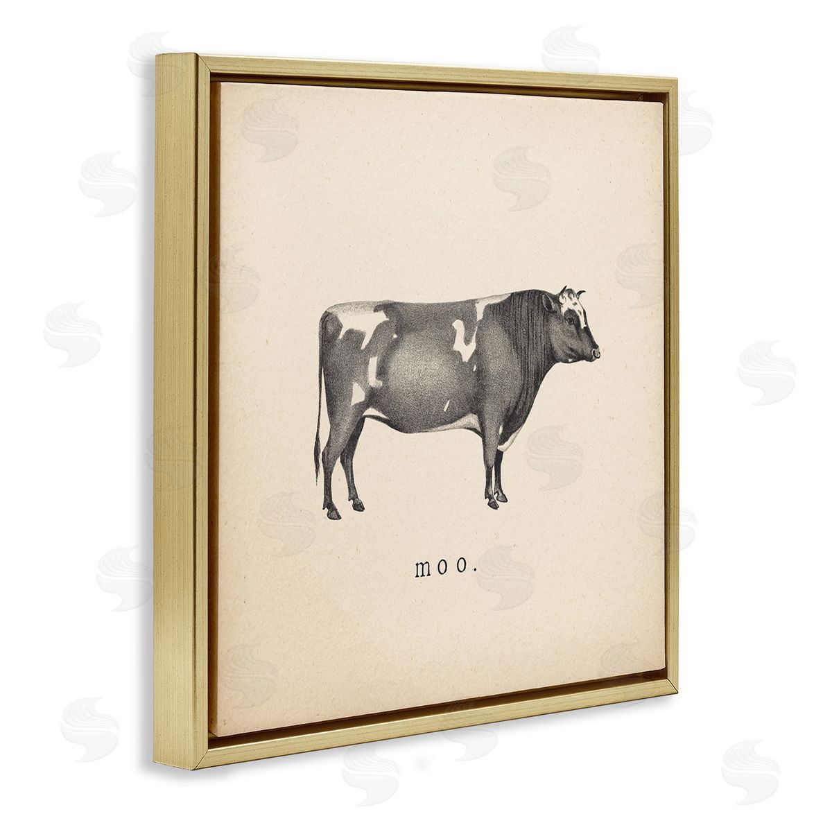 Wild Apple Portfolio Moo Farm Cow Sounds Gold Floating Frame Canvas Wall Art Print