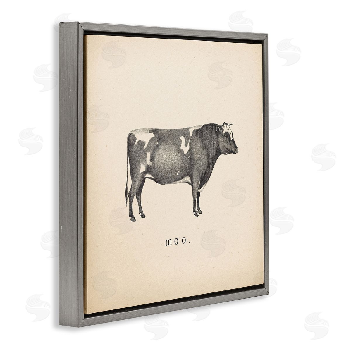 Wild Apple Portfolio Moo Farm Cow Sounds Gray Floating Frame Canvas Wall Art Print