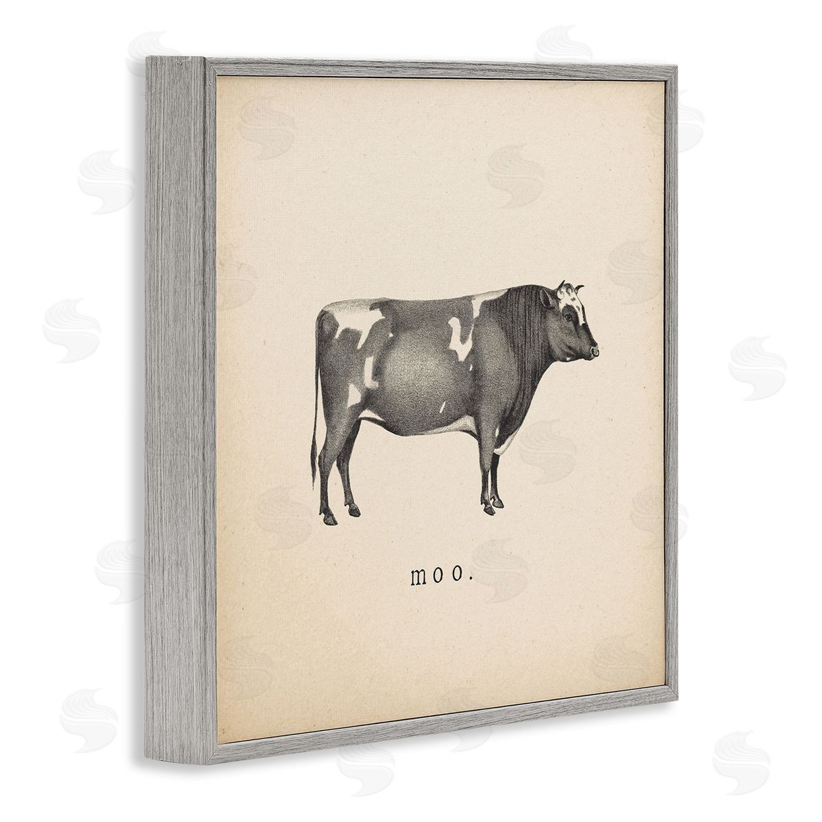 Wild Apple Portfolio Moo Farm Cow Sounds Gray Framed Giclee Wall Art Print