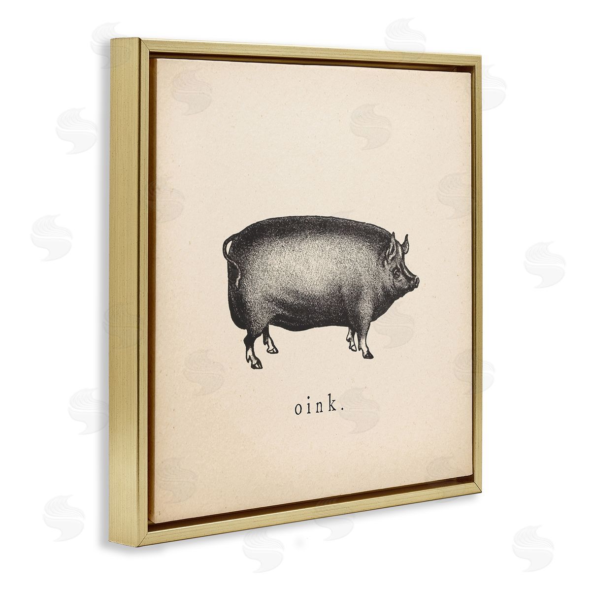Wild Apple Portfolio Oink Farm Pig Sounds Gold Floating Frame Canvas Wall Art Print