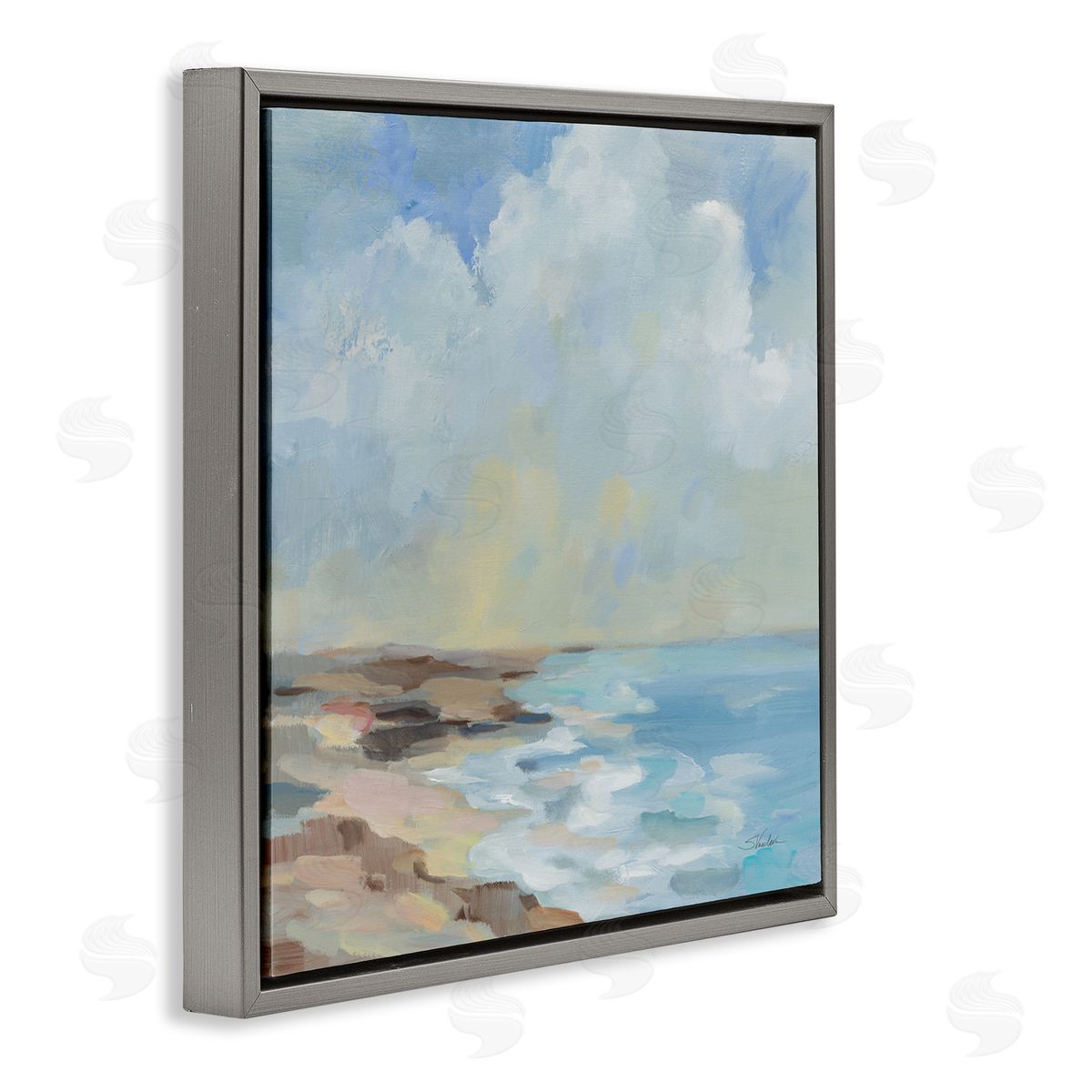 Silvia Vassileva By The Beach Shore Gray Floating Frame Canvas Wall Art Print