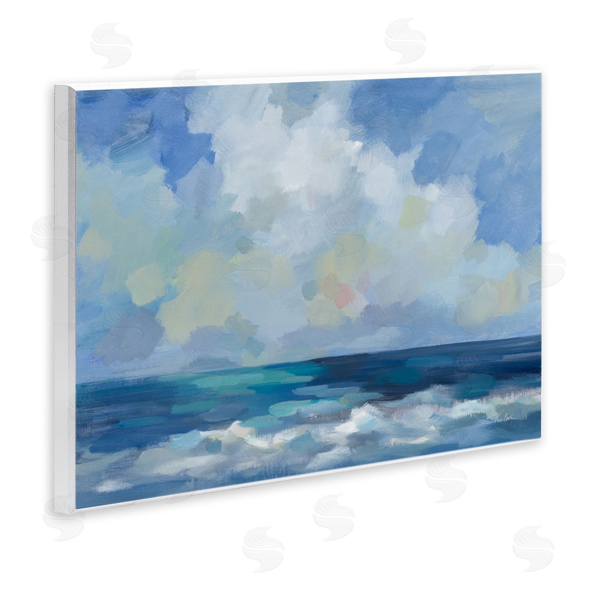 Silvia Vassileva Nautical Waves & Clouds Wooden Wall Plaque Art Print