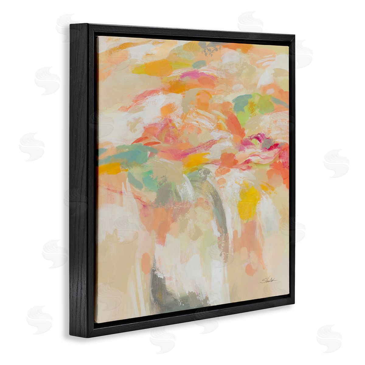 Silvia Vassileva Summer Solstice Abstraction Black Floating Frame Canvas Wall Art Print