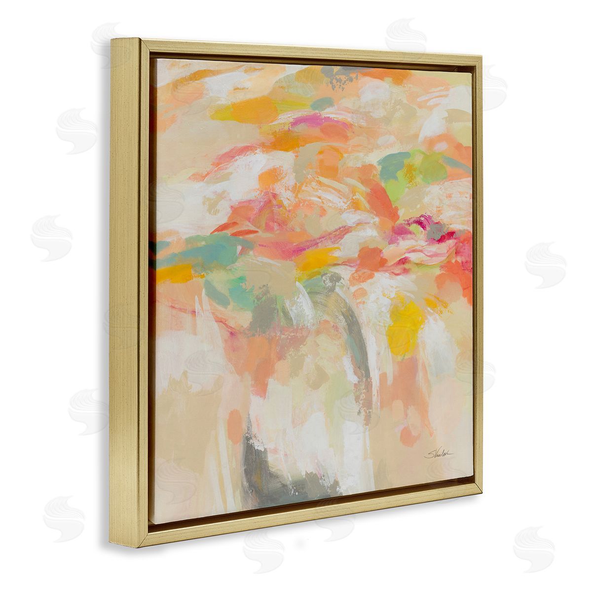 Silvia Vassileva Summer Solstice Abstraction Gold Floating Frame Canvas Wall Art Print