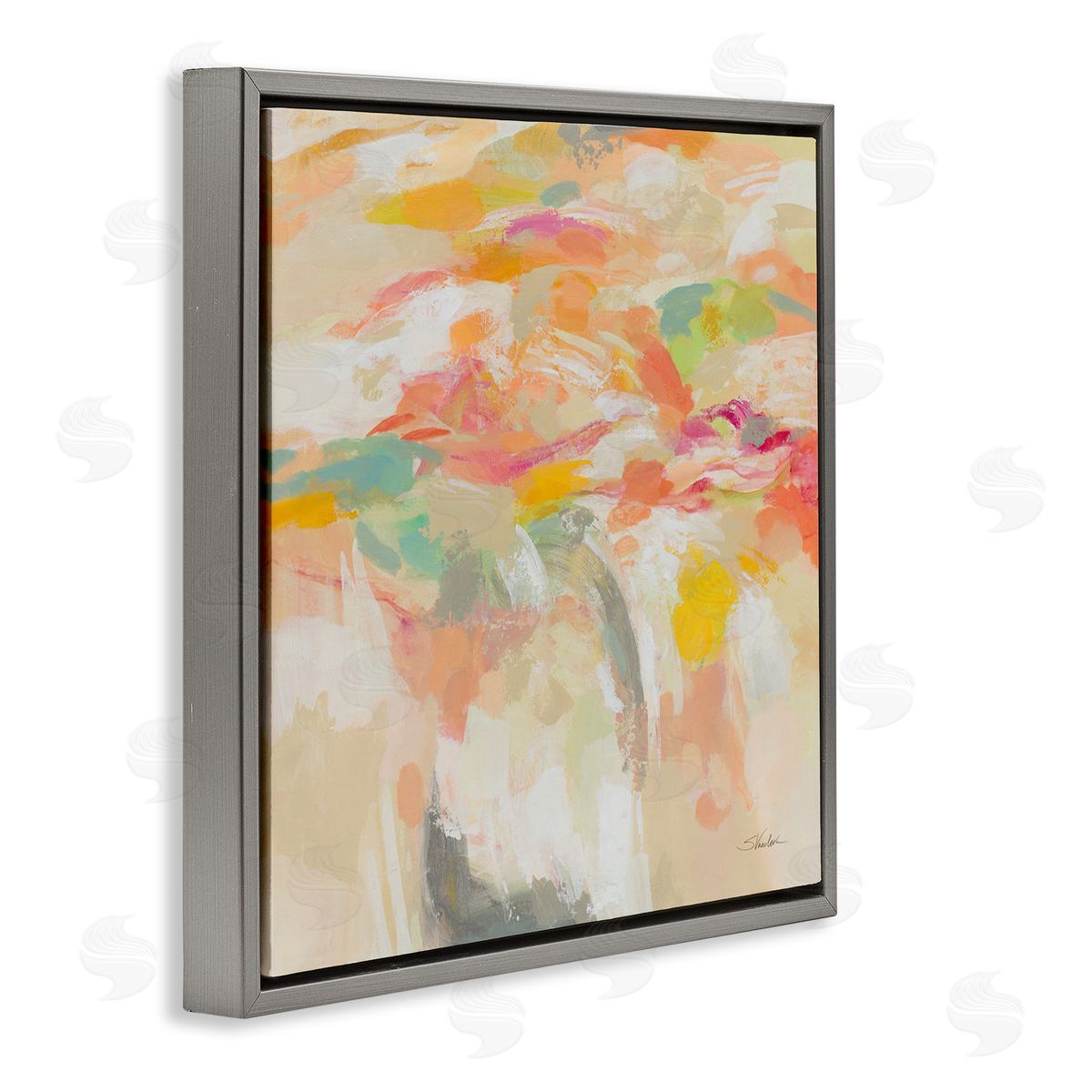 Silvia Vassileva Summer Solstice Abstraction Gray Floating Frame Canvas Wall Art Print