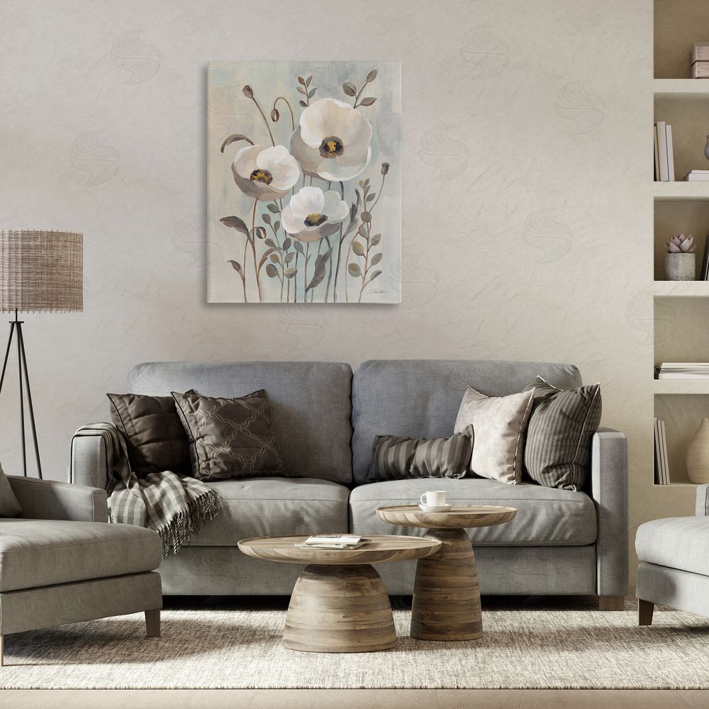 Silvia Vassileva Neutral Poppies Trio Canvas Wall Art Print in Room