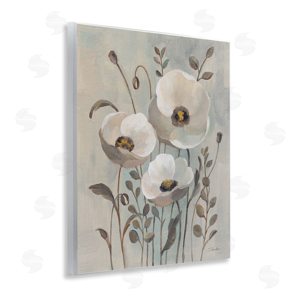 Silvia Vassileva Neutral Poppies Trio Wooden Wall Plaque Art Print