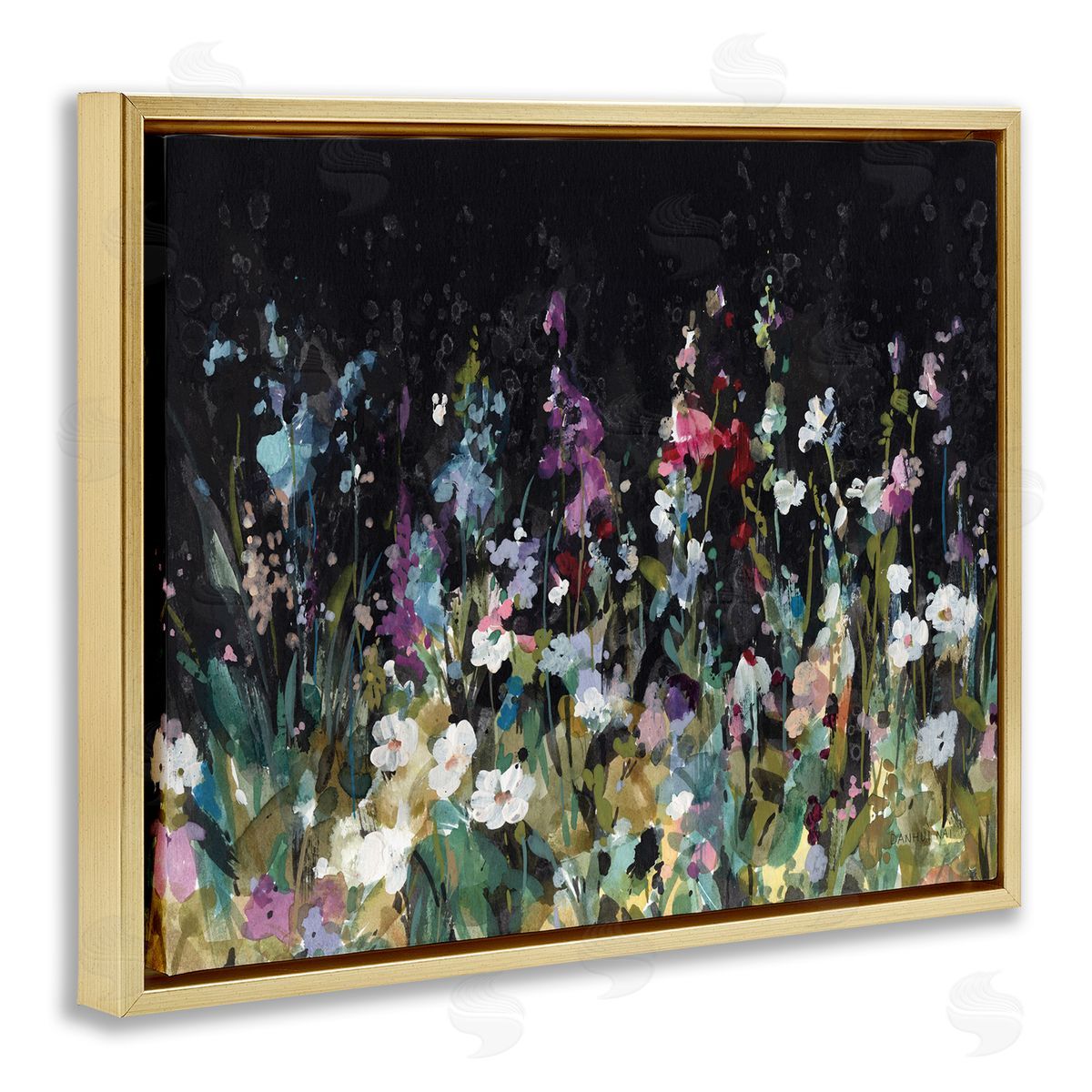 Danhui Nai Dark Garden Meadow Gold Floating Frame Canvas Wall Art Print