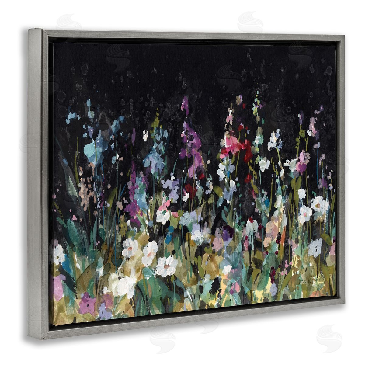 Danhui Nai Dark Garden Meadow Gray Floating Frame Canvas Wall Art Print