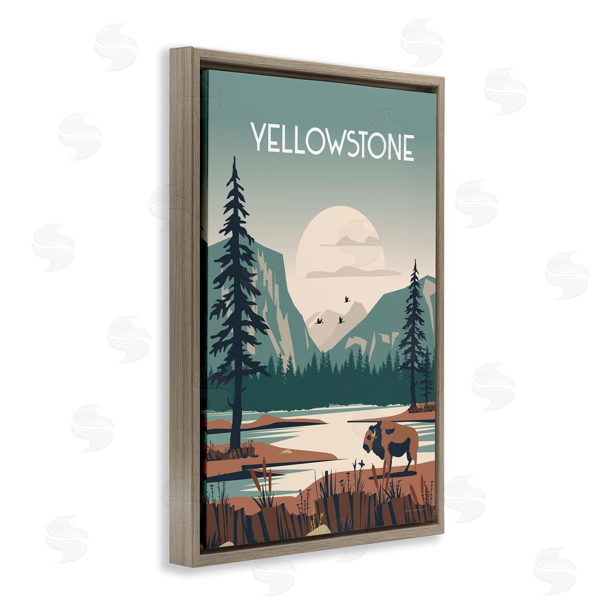 Omar Escalante Yellowstone Landmark View Brown Floating Frame Canvas Wall Art Print