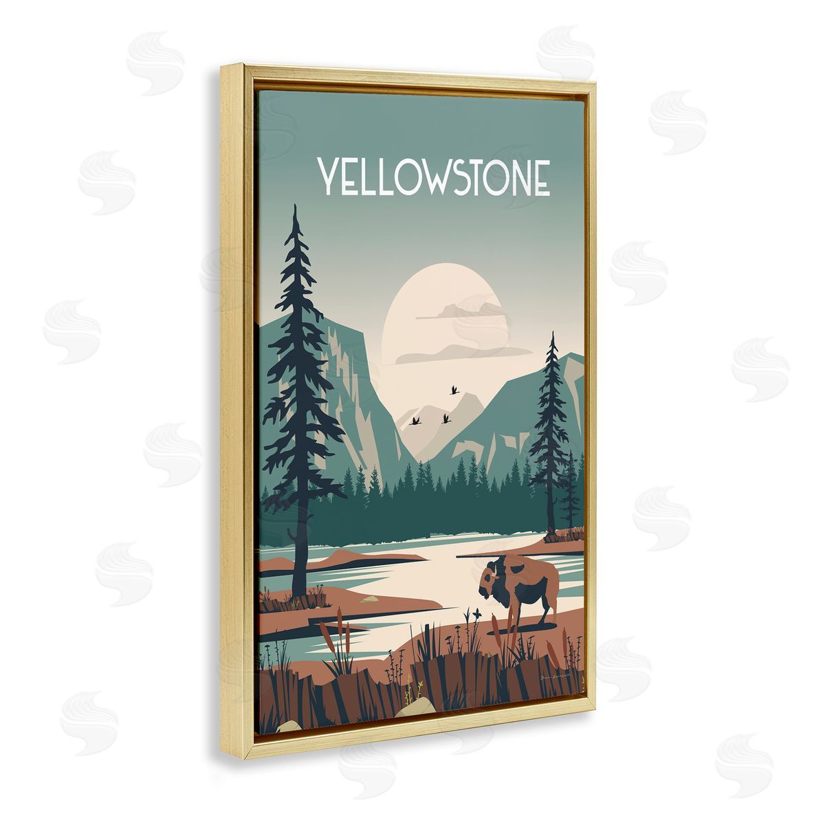 Omar Escalante Yellowstone Landmark View Gold Floating Frame Canvas Wall Art Print