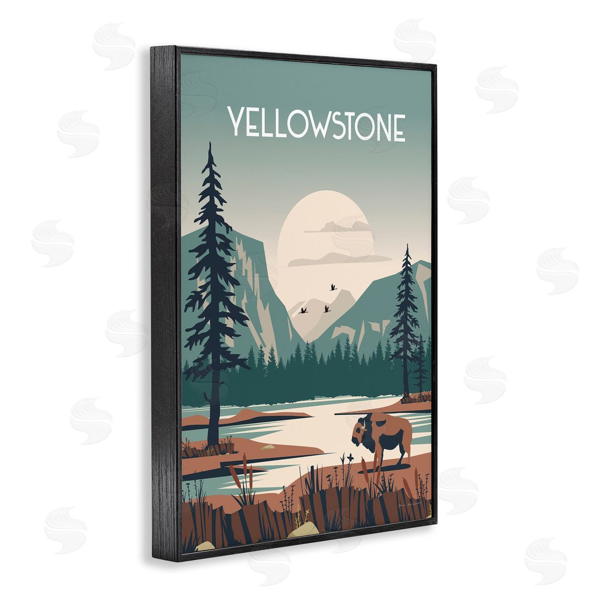 Omar Escalante Yellowstone Landmark View Black Framed Giclee Wall Art Print