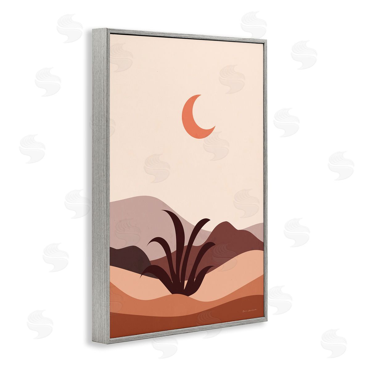 Omar Escalante Moon Over Desert Scene Gray Framed Giclee Wall Art Print
