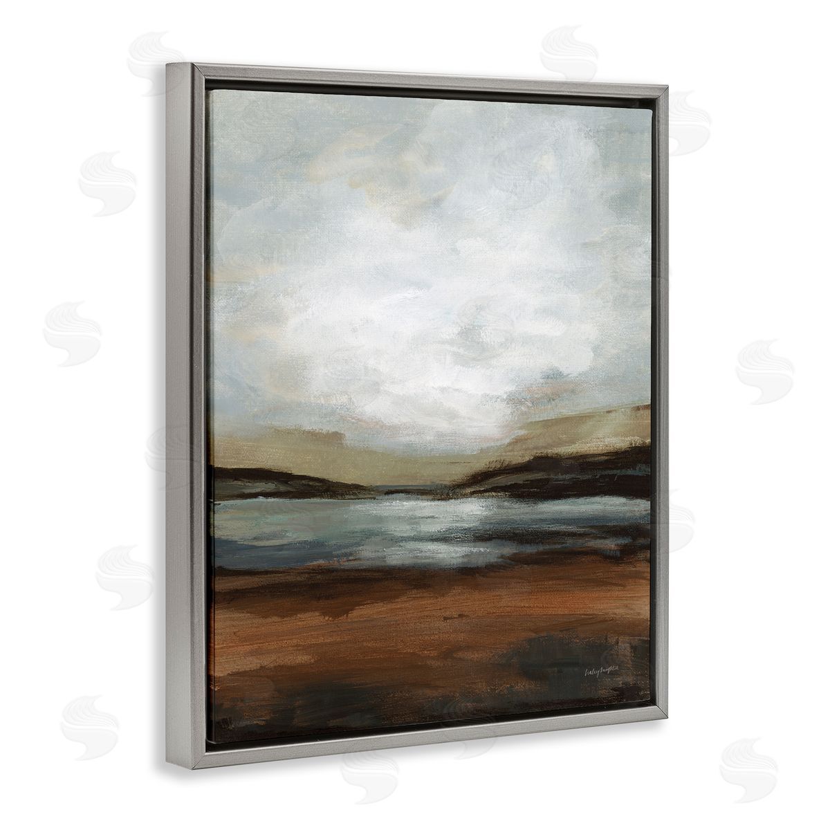 Haley Knighten Copper Creek Landscape Gray Floating Frame Canvas Wall Art Print