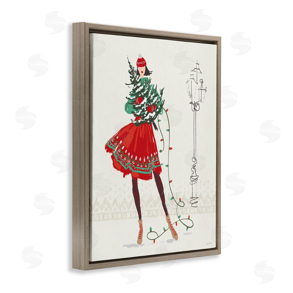Festive Fashion Girl Brown Floating Frame Canvas Wall Art, Home Decor by Anne Tavoletti