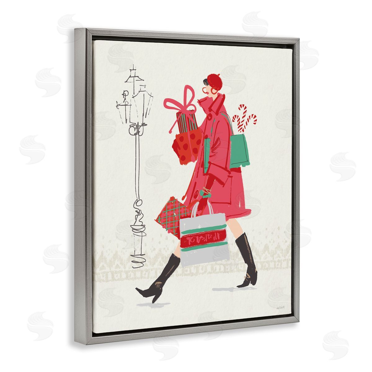Trendy Festive Fashion Grey Floating Frame Canvas Wall Art, Home Decor by Anne Tavoletti