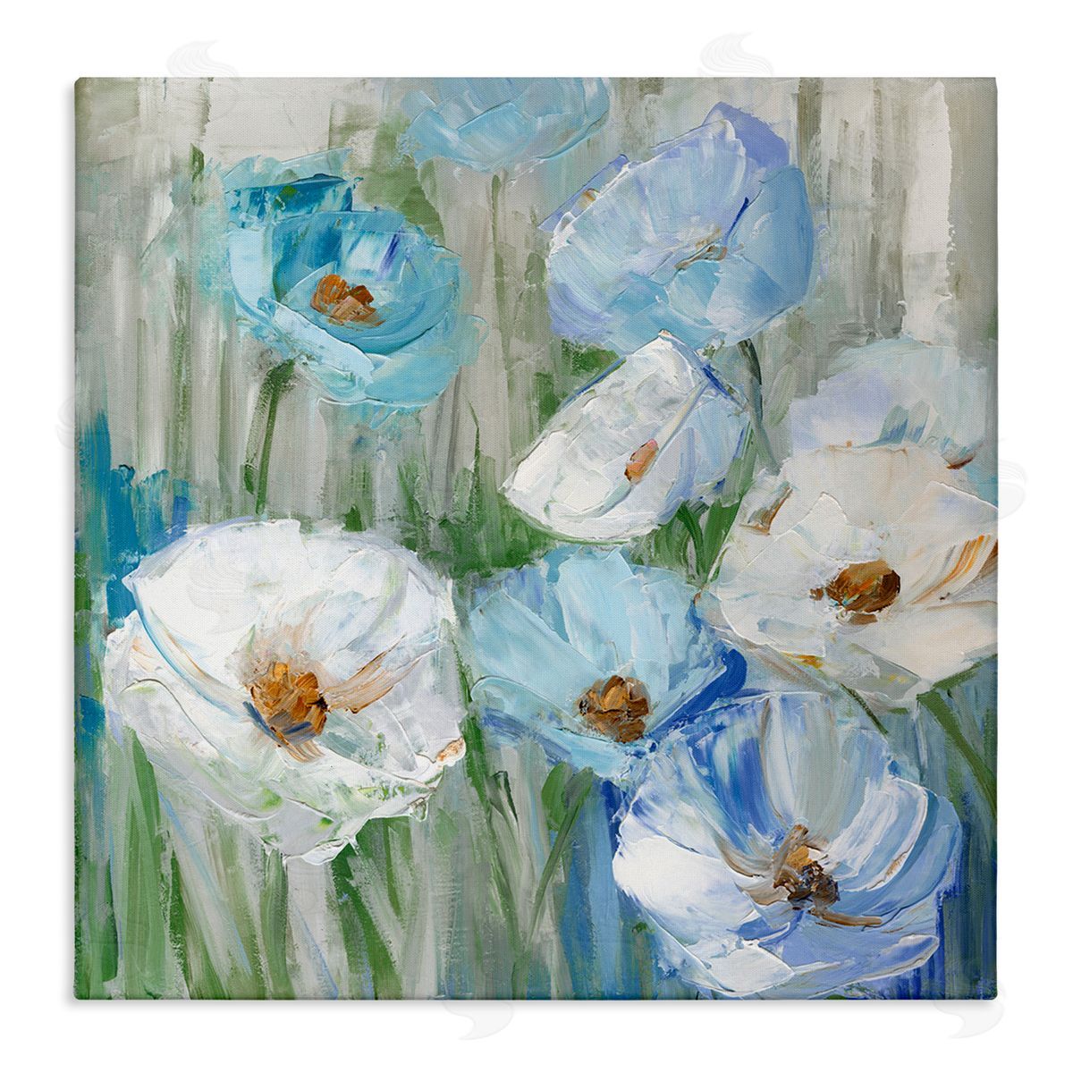 Sally Swatland Blue & White Poppies Canvas Wall Art Print