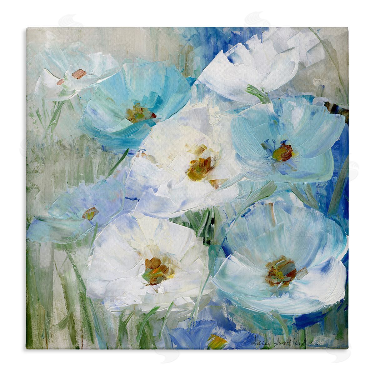 Sally Swatland Blue Spring Poppies Canvas Wall Art Print