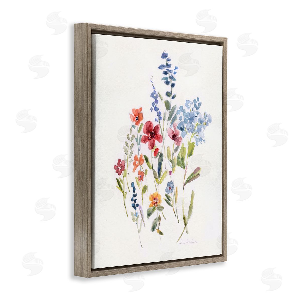 Sally Swatland Blooming Wildflower Buds Brown Floating Frame Canvas Wall Art Print