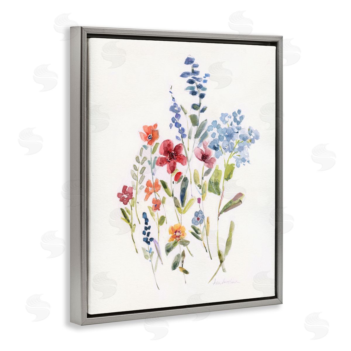 Sally Swatland Blooming Wildflower Buds Gray Floating Frame Canvas Wall Art Print