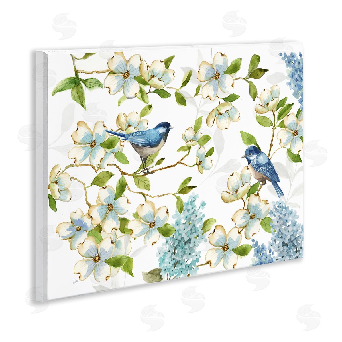 Nan Dogwood & Bluebirds Wooden Wall Plaque Art Print