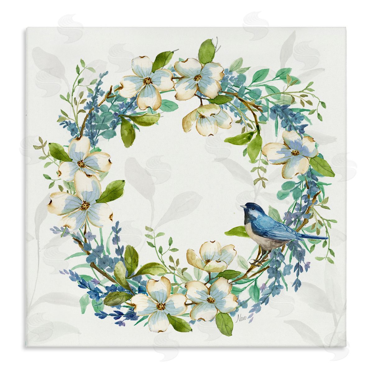 Nan Dogwood Wreath & Bluebirds Canvas Wall Art Print