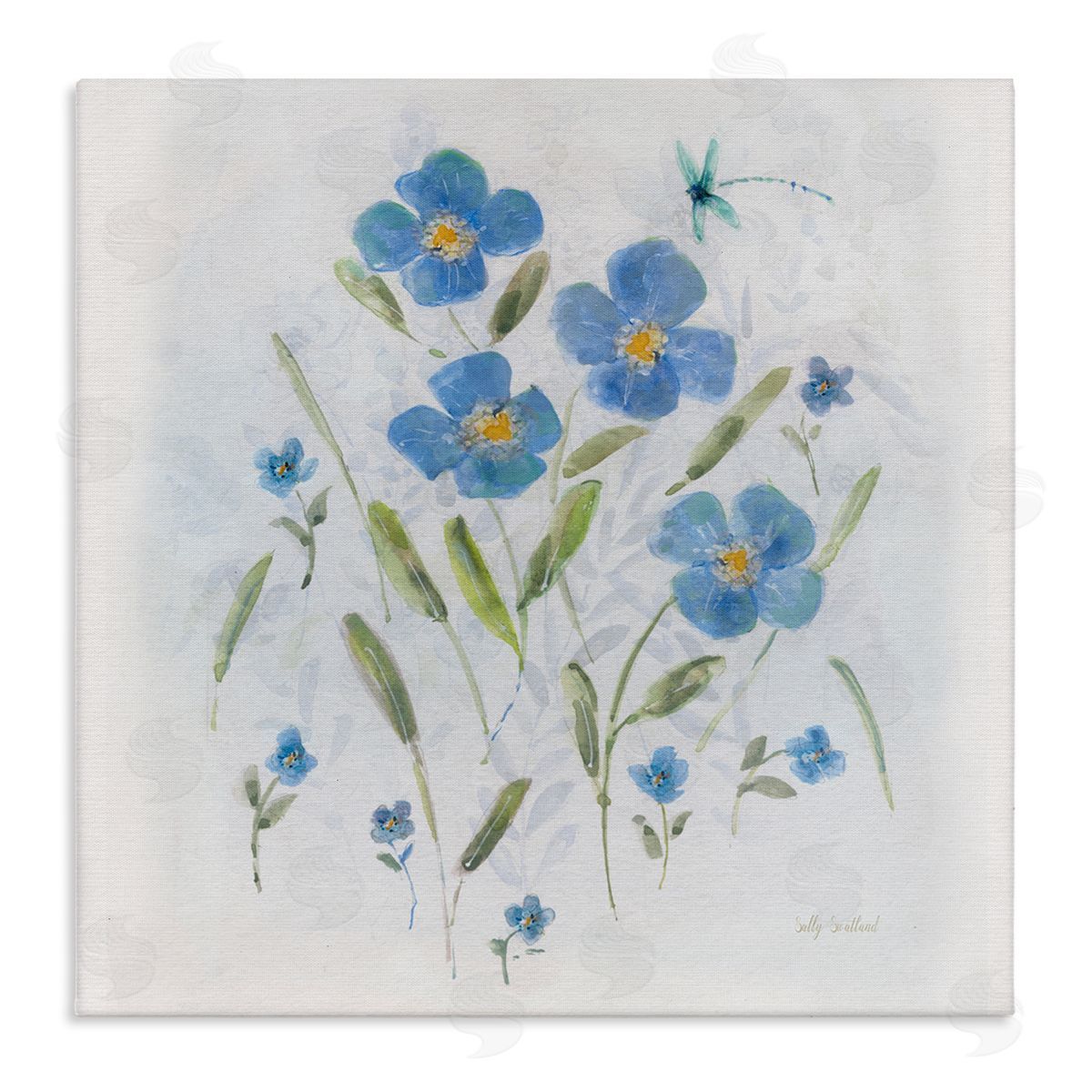 Sally Swatland Dragonfly & Blue Florals Canvas Wall Art Print