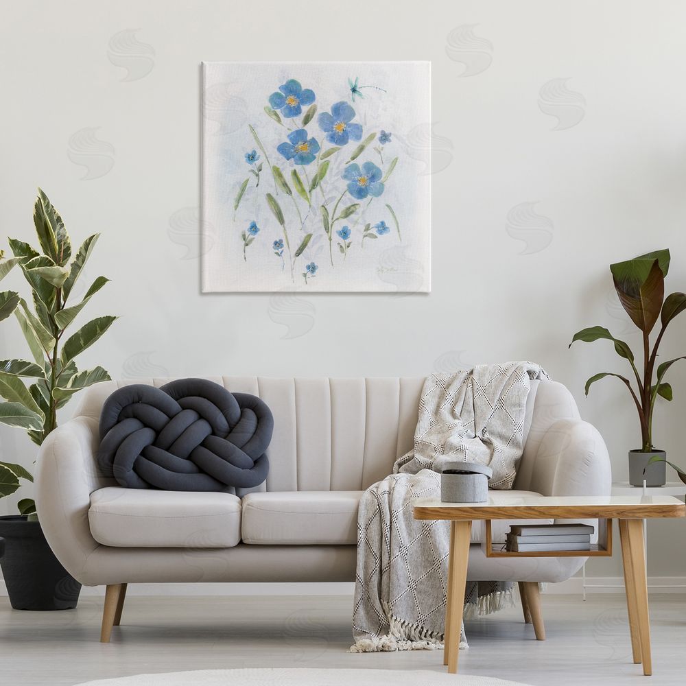 Sally Swatland Dragonfly & Blue Florals Canvas Wall Art Print in Room