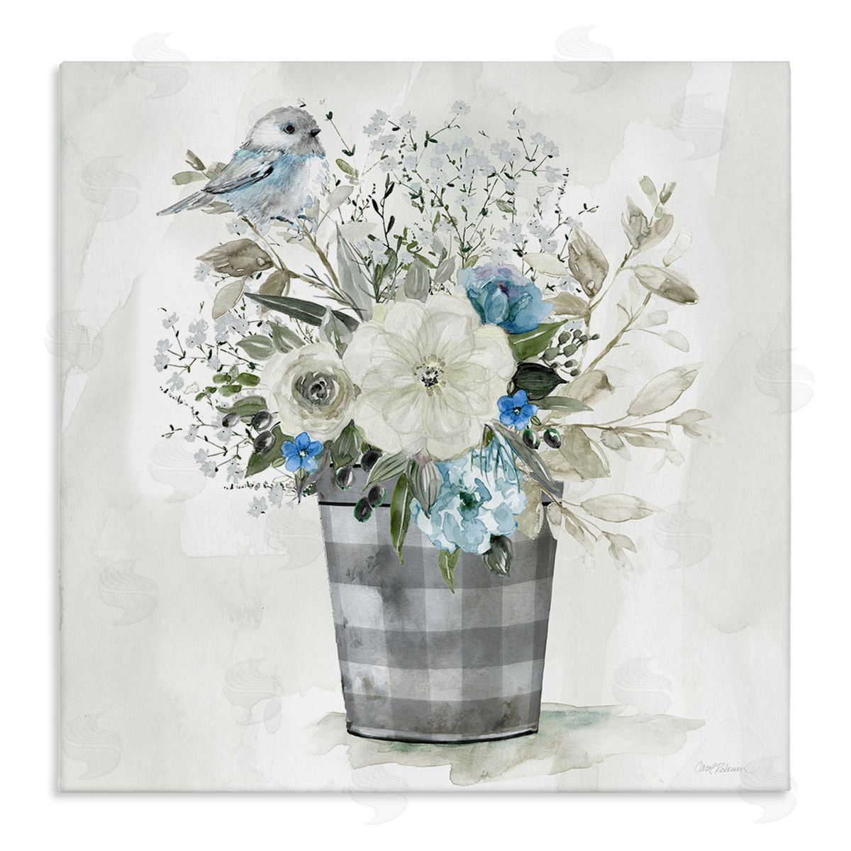 Carol Robinson Cottage Blooms Plaid Vase Canvas Wall Art Print