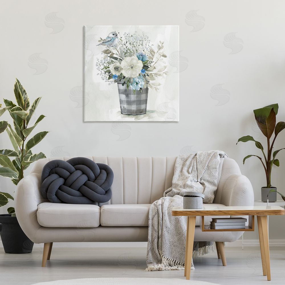 Carol Robinson Cottage Blooms Plaid Vase Canvas Wall Art Print in Room