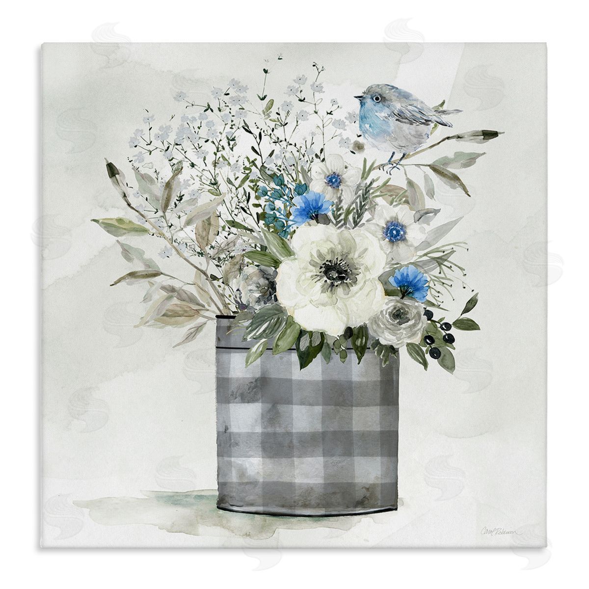 Carol Robinson Country Plaid Flower Vase Canvas Wall Art Print