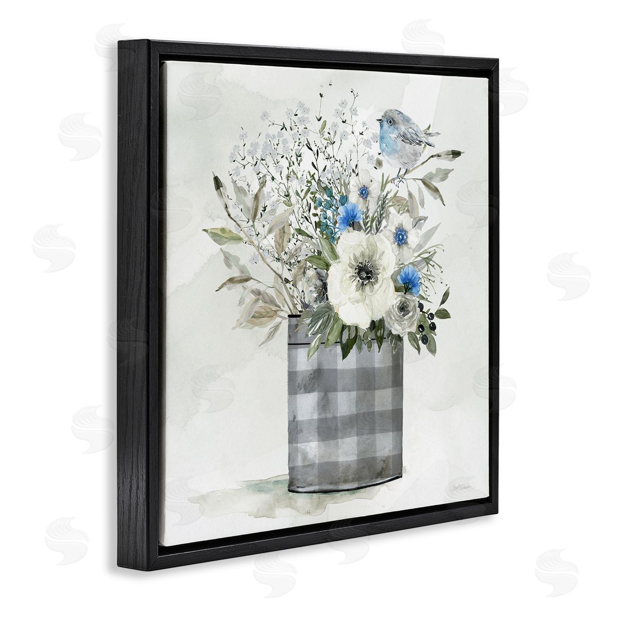 Carol Robinson Country Plaid Flower Vase Black Floating Frame Canvas Wall Art Print