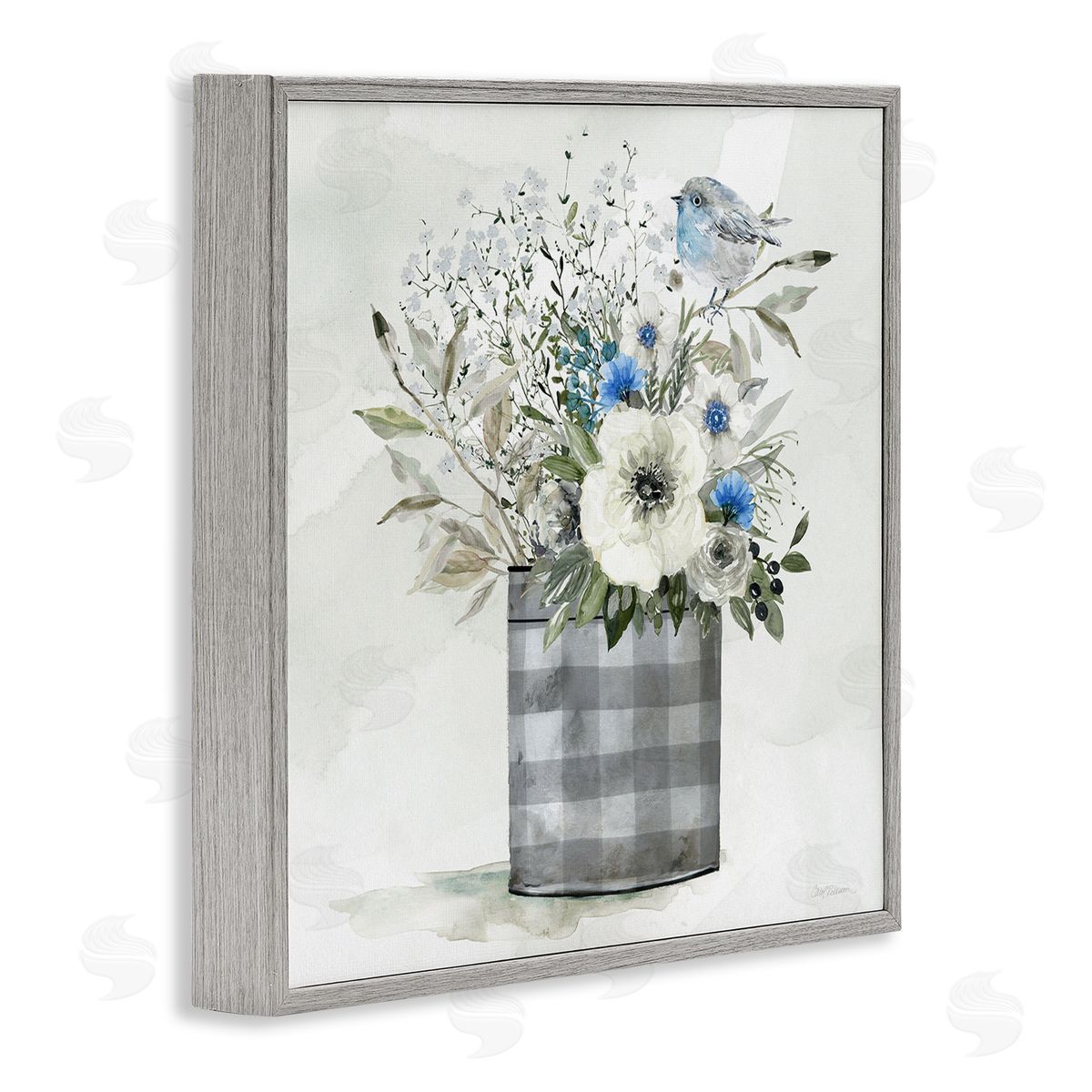 Carol Robinson Country Plaid Flower Vase Gray Framed Giclee Wall Art Print