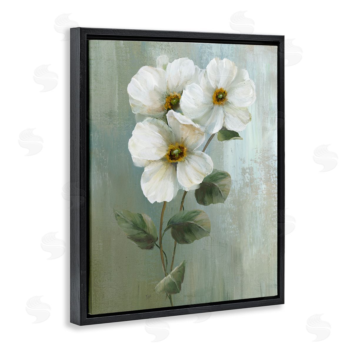 Nan Apple Blossom Sprigs Black Floating Frame Canvas Wall Art Print