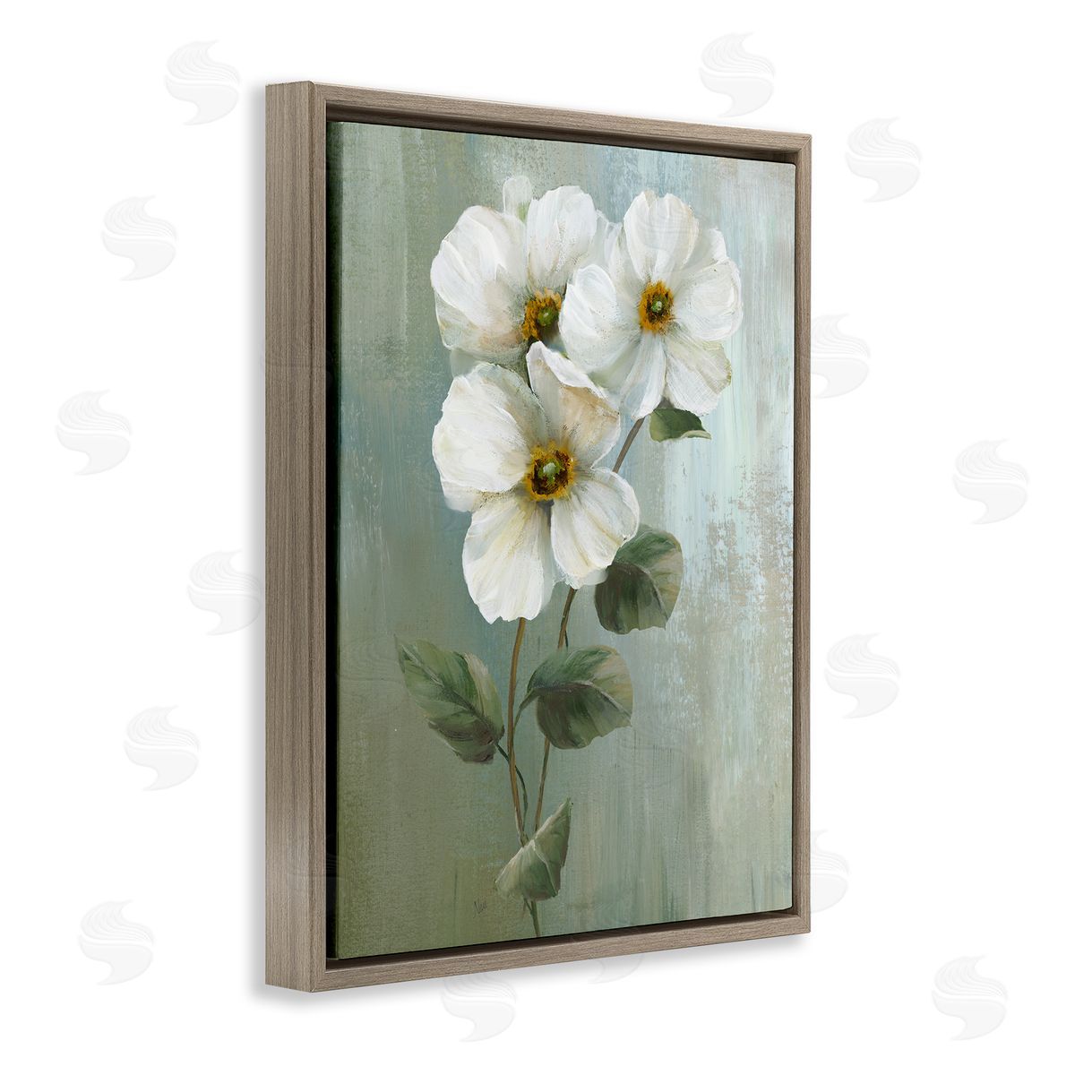 Nan Apple Blossom Sprigs Brown Floating Frame Canvas Wall Art Print