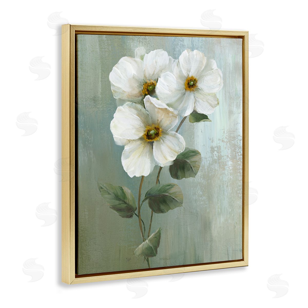 Nan Apple Blossom Sprigs Gold Floating Frame Canvas Wall Art Print