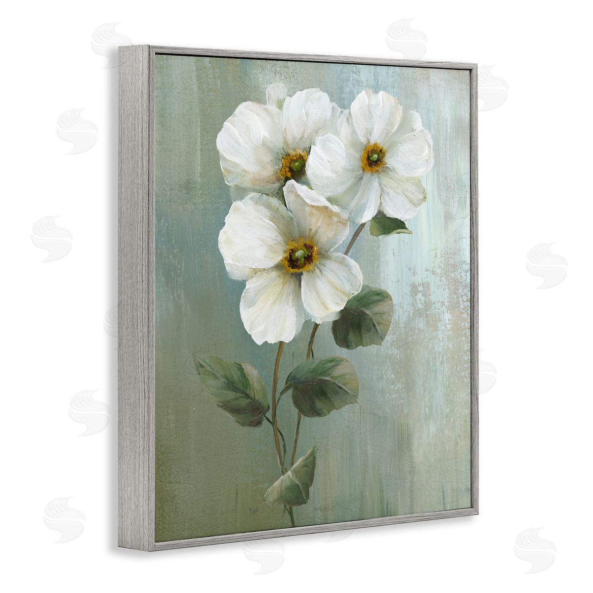 Nan Apple Blossom Sprigs Gray Framed Giclee Wall Art Print