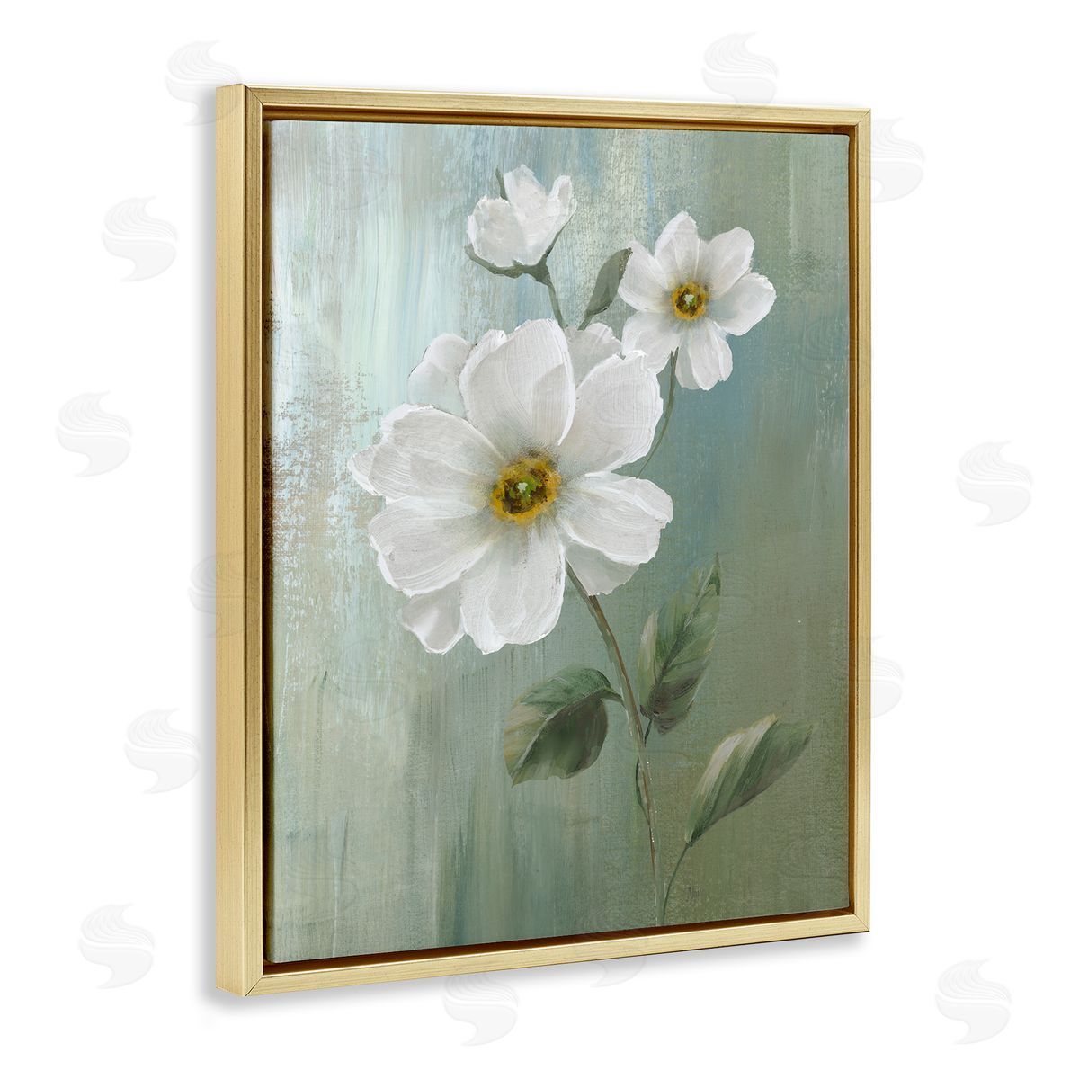 Nan Blooming White Blossoms Gold Floating Frame Canvas Wall Art Print