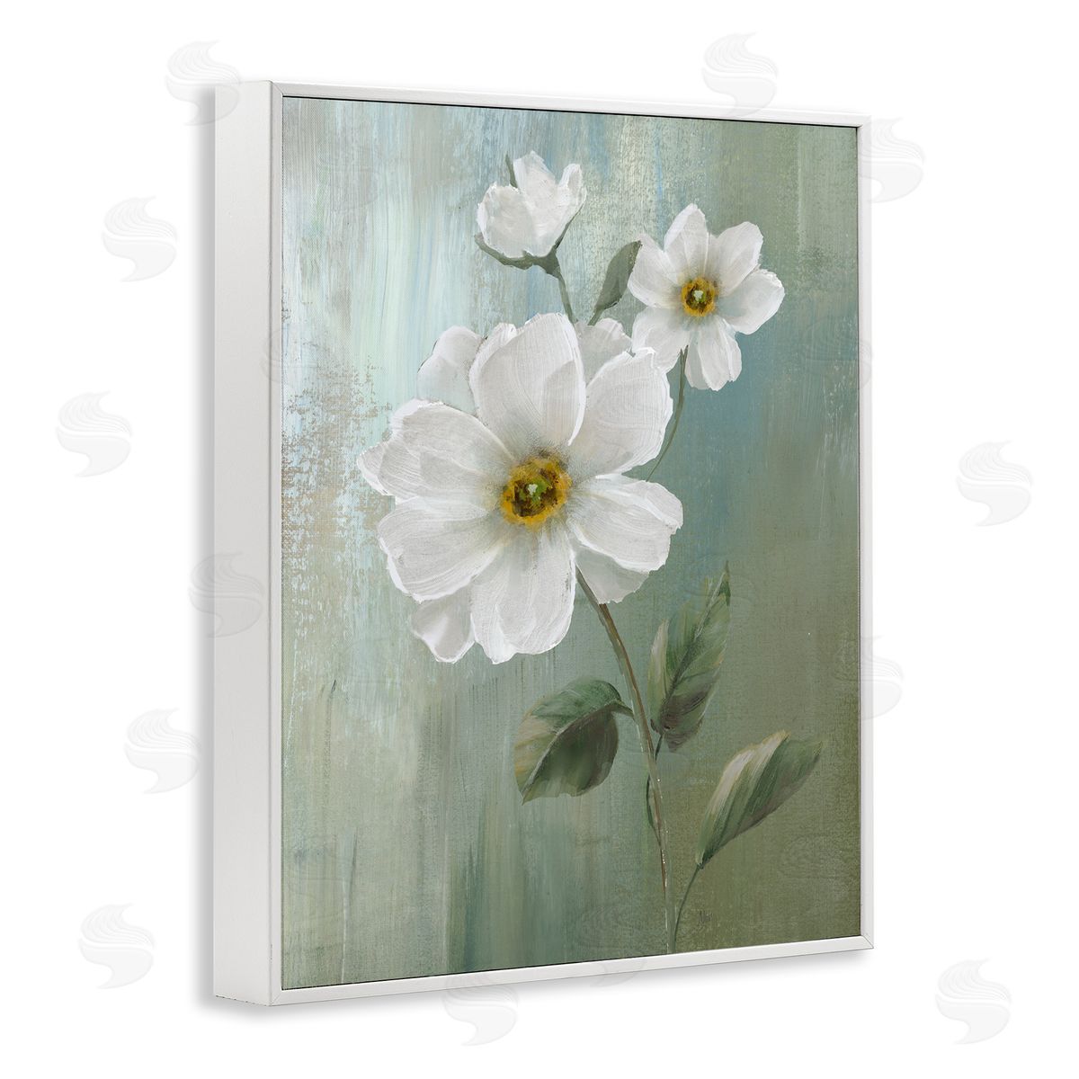 Nan Blooming White Blossoms White Framed Giclee Wall Art Print