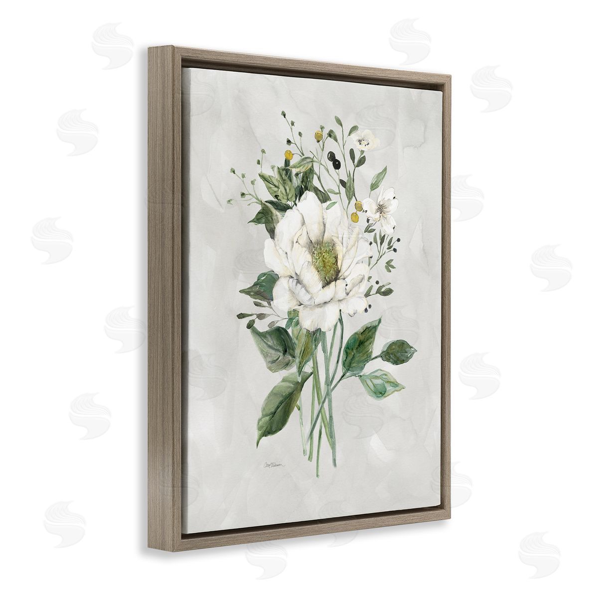 Carol Robinson White Flower Bundle Brown Floating Frame Canvas Wall Art Print