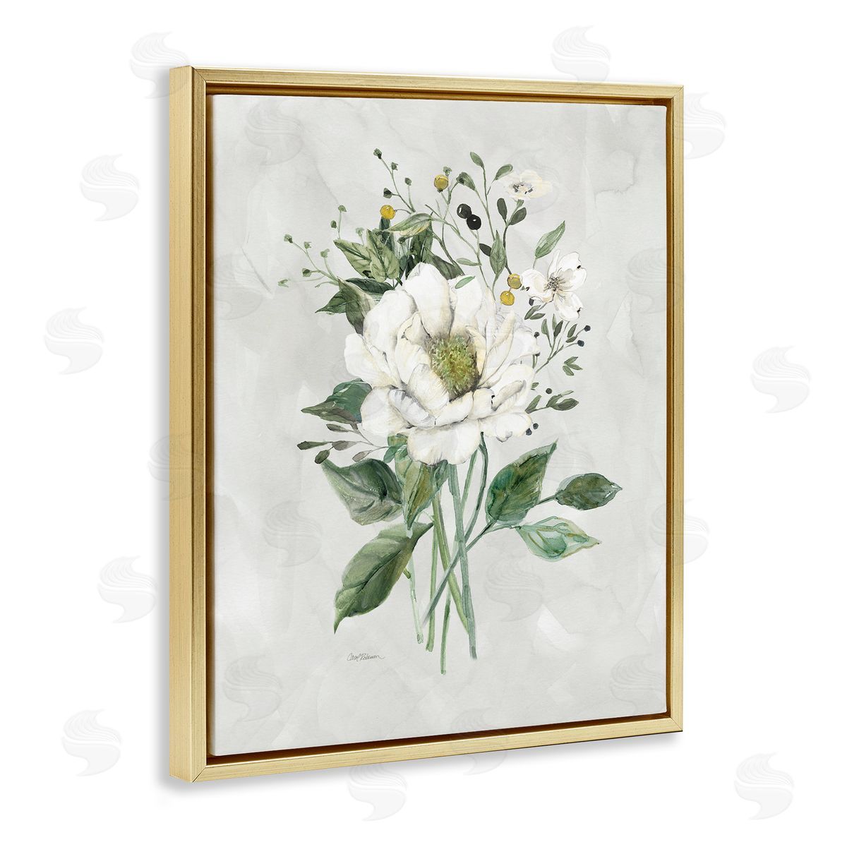 Carol Robinson White Flower Bundle Gold Floating Frame Canvas Wall Art Print