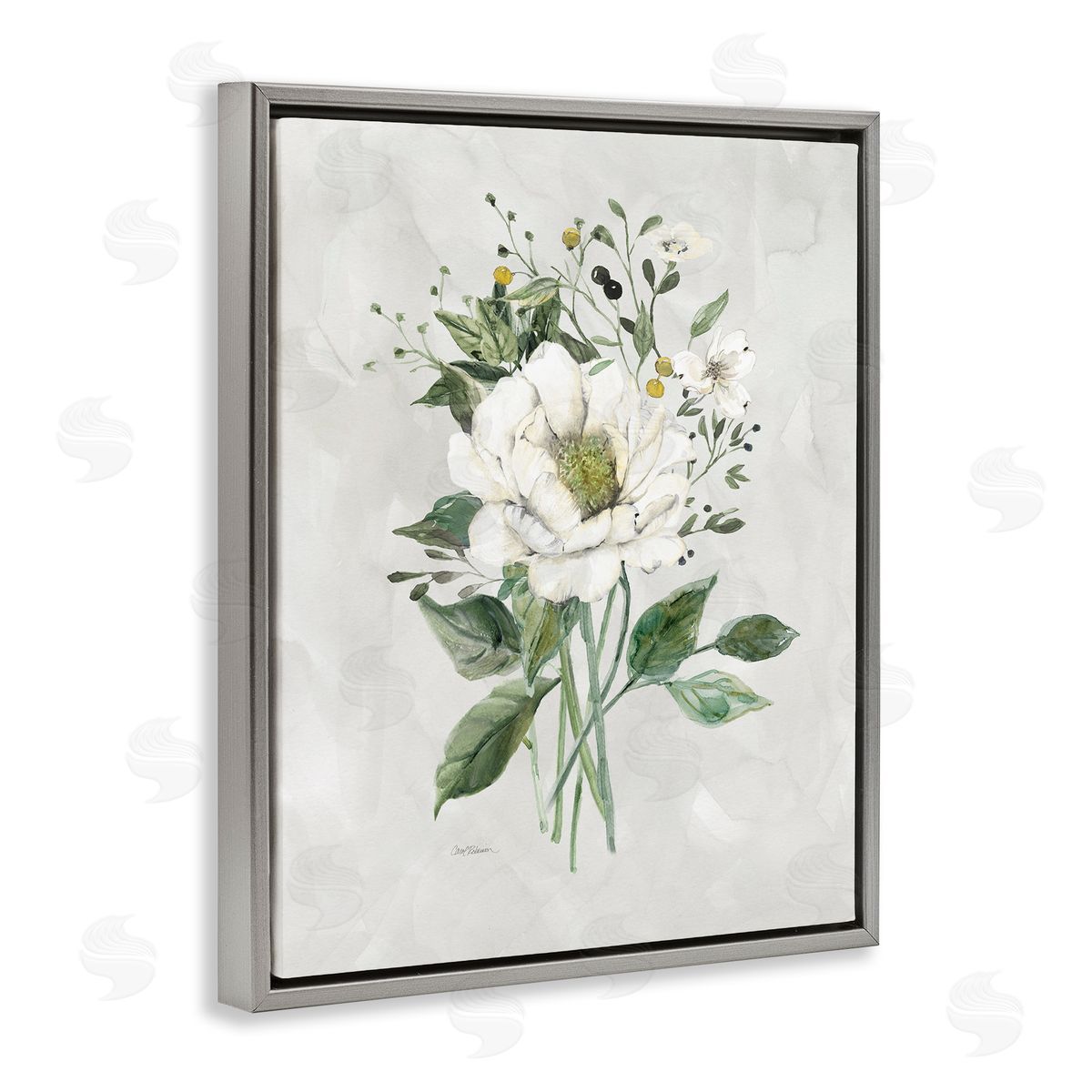 Carol Robinson White Flower Bundle Gray Floating Frame Canvas Wall Art Print