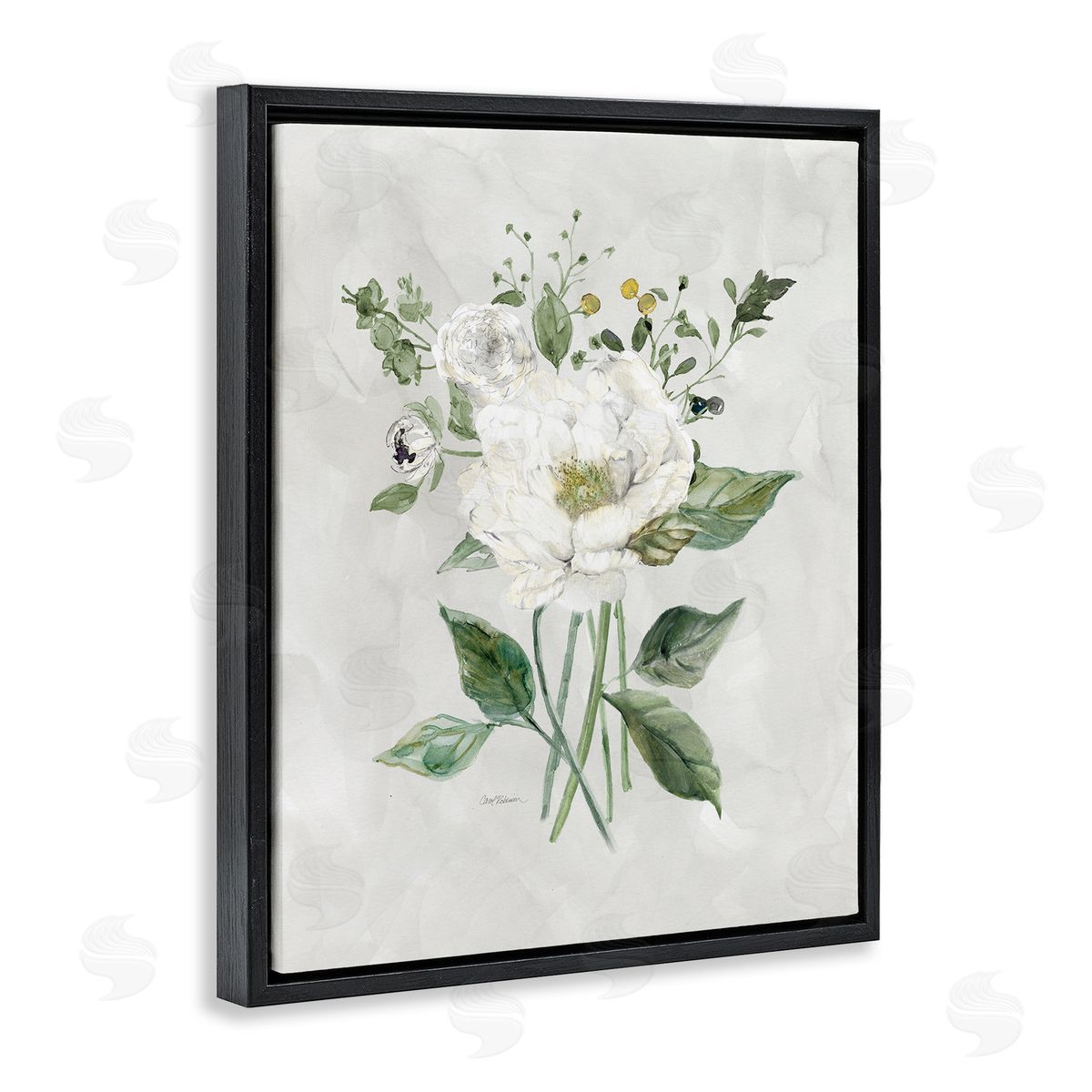 Carol Robinson Cottage White Flowers Black Floating Frame Canvas Wall Art Print