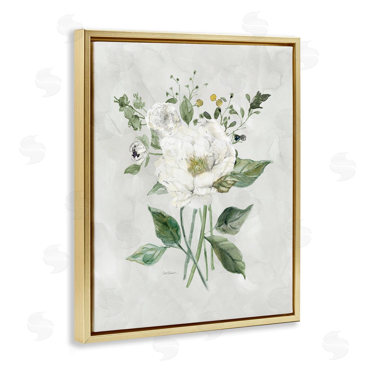 Carol Robinson Cottage White Flowers Gold Floating Frame Canvas Wall Art Print