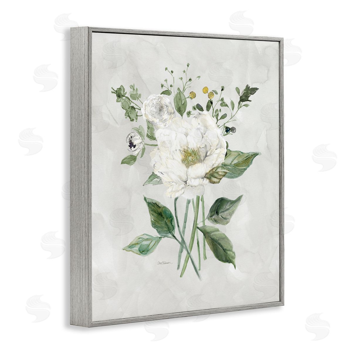 Carol Robinson Cottage White Flowers Gray Framed Giclee Wall Art Print