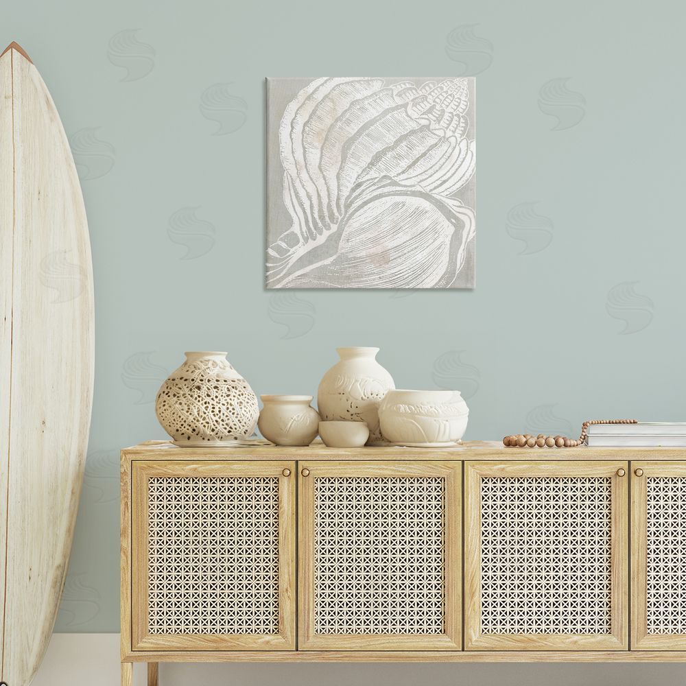 Carol Robinson Beige Conch Pattern Canvas Wall Art Print in Room