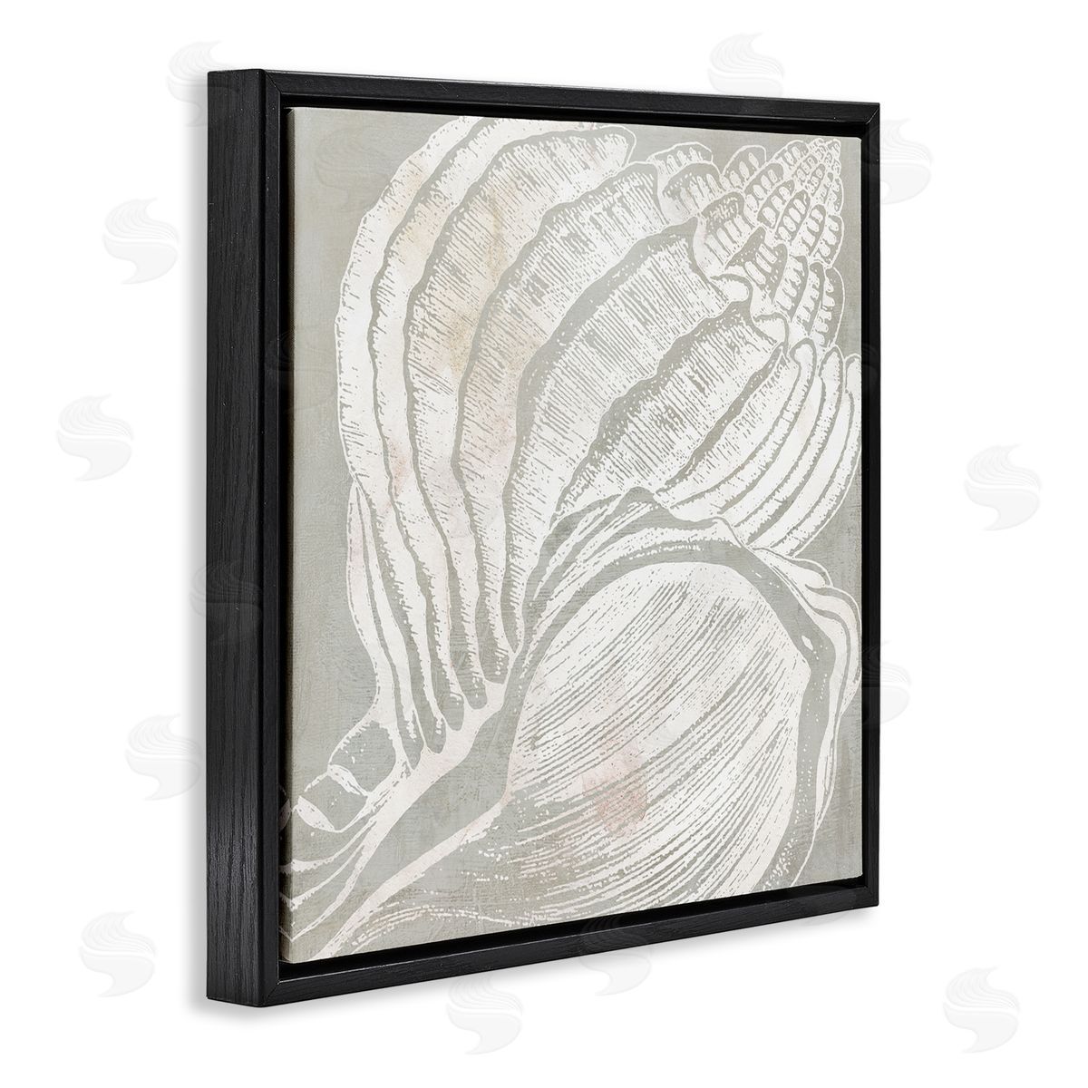 Carol Robinson Beige Conch Pattern Black Floating Frame Canvas Wall Art Print